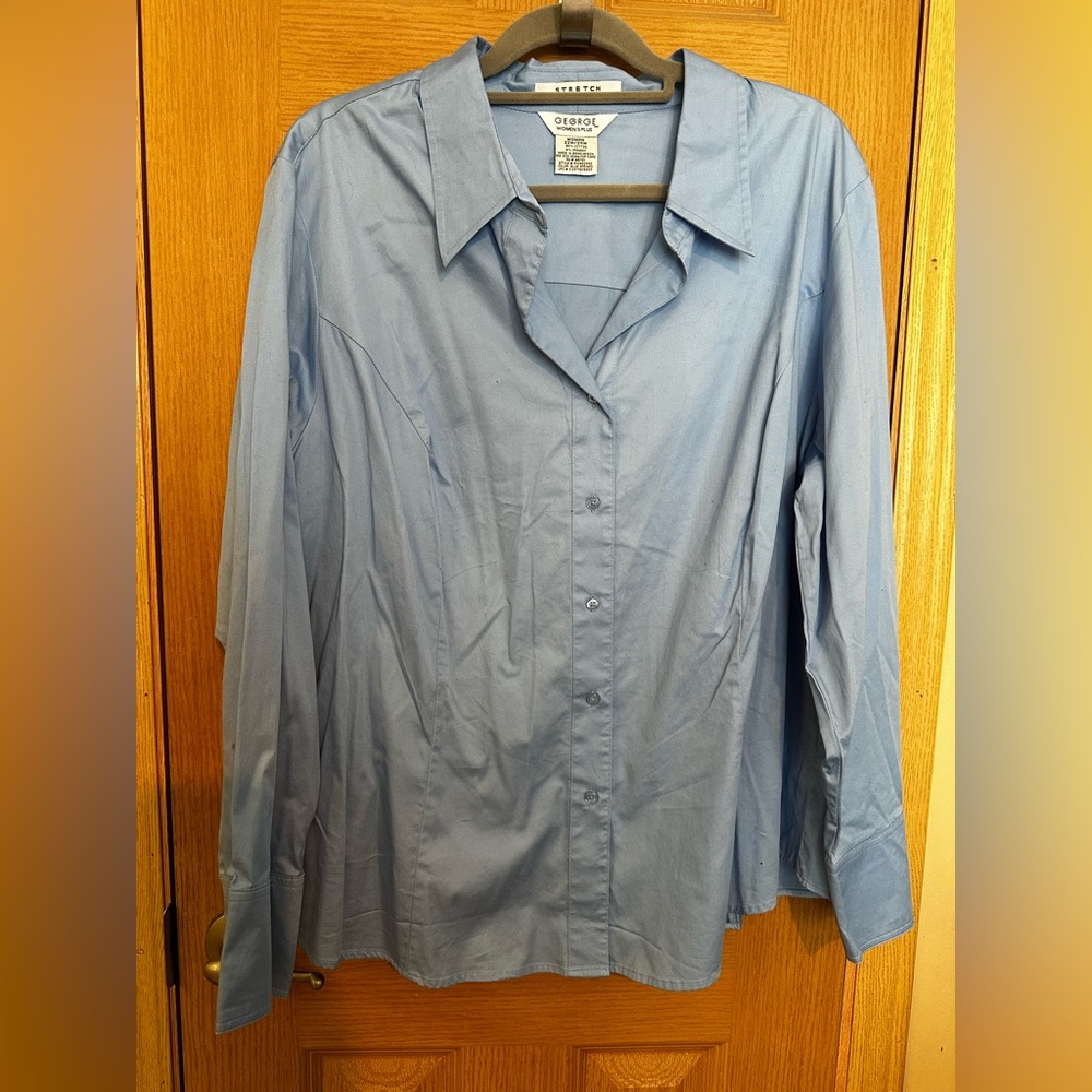 George Women's Blue Button Down Stretch Shirt Sz 22/24